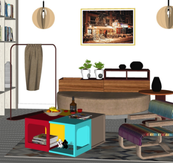 现代实木休闲桌椅su模型