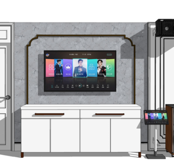 现代实木电视柜su模型