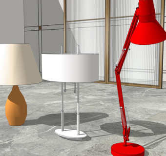 现代金属台灯组合su模型