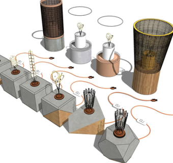 现代金属台灯组合su模型