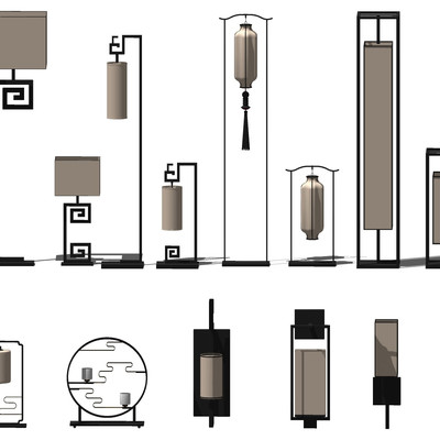 新中式落地灯组合su模型