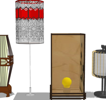 新中式落地灯组合su模型