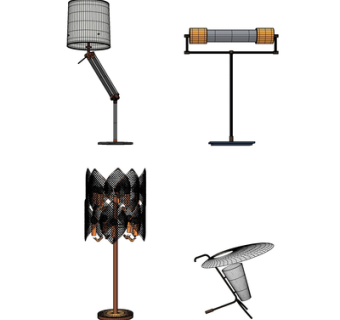 现代金属台灯组合su模型