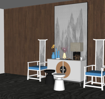 新中式实木边柜su模型