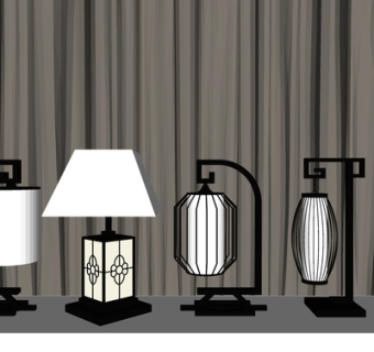 新中式台灯su模型