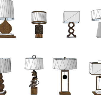 现代金属台灯组合su模型