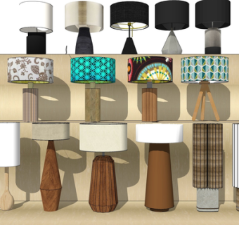 现代实木台灯组合su模型