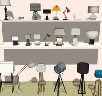 现代金属台灯组合su模型