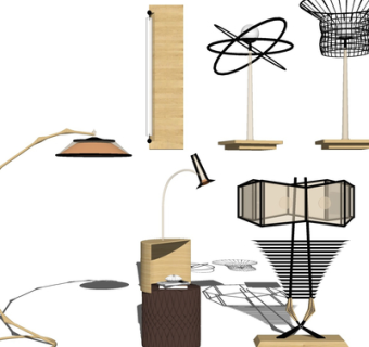 现代金属落地灯组合su模型