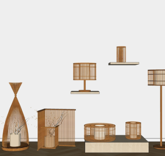 现代实木落地灯组合su模型