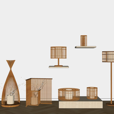 现代实木落地灯组合su模型
