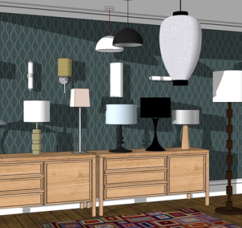 现代金属台灯组合su模型