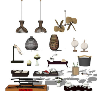 现代吊灯台灯壁灯su模型