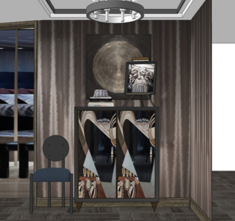 现代实木边柜su模型