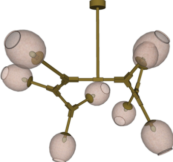 现代玻璃多头吊灯su模型