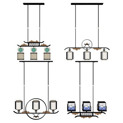 新中式吊灯su模型