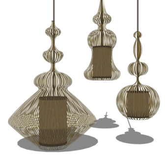 东南亚实木吊灯su模型