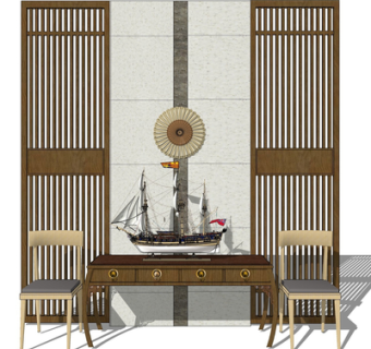 现代实木边柜su模型