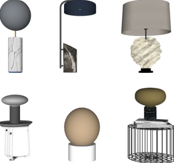 现代金属台灯组合su模型