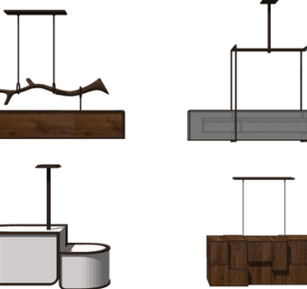 现代实木吊灯su模型