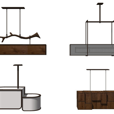 现代实木吊灯su模型