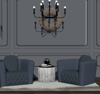 现代布艺休闲沙发su模型