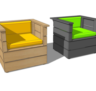 现代实木休闲沙发su模型