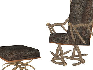 自然风皮革休闲椅su模型