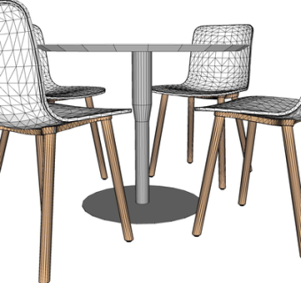 北欧实木休闲桌椅su模型