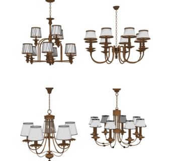 欧式金属多头吊灯su模型