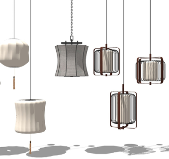 新中式吊灯su模型