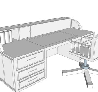 现代实木书桌su模型