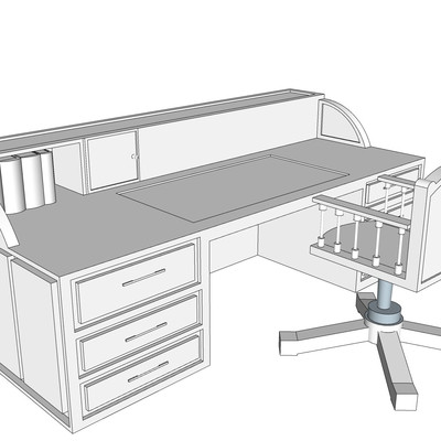 现代实木书桌su模型