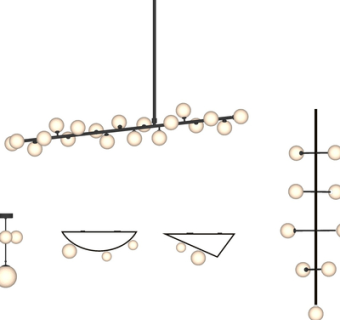 现代金属多头吊灯su模型