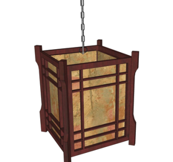 新中式实木吊灯su模型