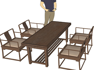 新中式<em>实木</em>茶桌椅su模型