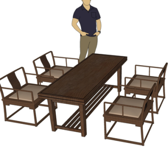 新中式实木茶桌椅su模型