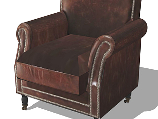 现代皮革单人沙发su模型