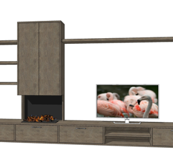 现代实木电视柜su模型