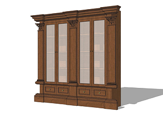 欧式古典实木装饰柜su模型