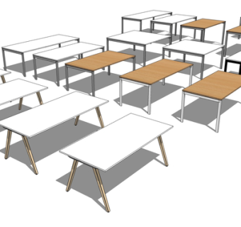 现代实木餐桌su模型