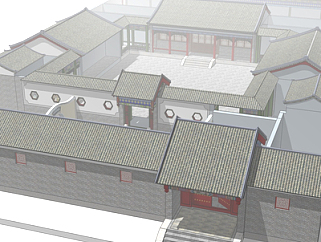 新中式别墅院子su模型