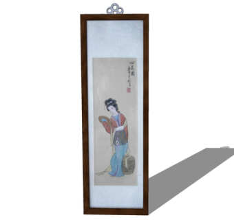 中式仕女图挂画su模型