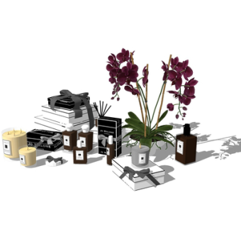 现代书籍香薰盆栽摆件su模型