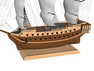 现代实木帆船摆件su模型