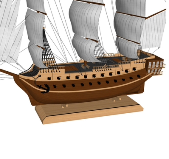 现代实木帆船摆件su模型