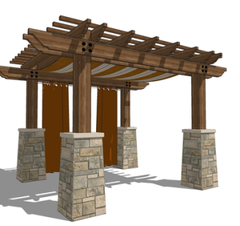 东南亚实木廊架su模型