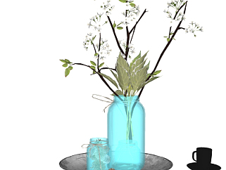 现代<em>玻璃花瓶</em>花卉su模型