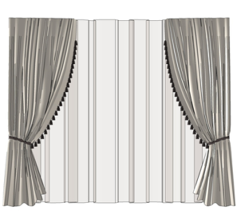 现代布艺窗帘su模型