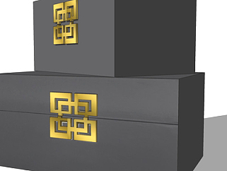 新中式实木箱子su模型